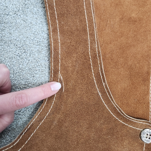 Renaissance Fair Castlecore Peasant Brown Tan Leather Suede Cropped Vest Size S - Picture 10 of 11